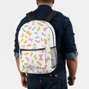Coole Pasta mit bunten Makkaroni-Mustern auf Weiß Bedruckter Rucksack