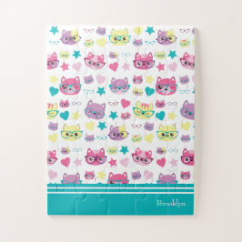 Coole Pastelkatzen mit Glasmuster, Aquamarin Puzzle