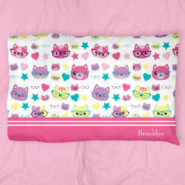 Coole Pastellkatzen mit Glasmuster, rosa Kissenbezug