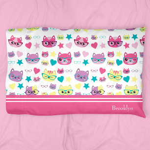 Coole Pastellkatzen mit Glasmuster, rosa Kissenbezug