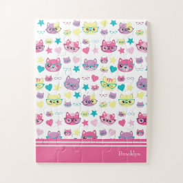 Coole Pastellkatzen mit Glasmuster, rosa Puzzle