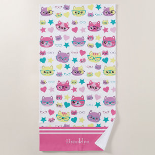 Coole Pastellkatzen mit Glasmuster, rosa Strandtuch