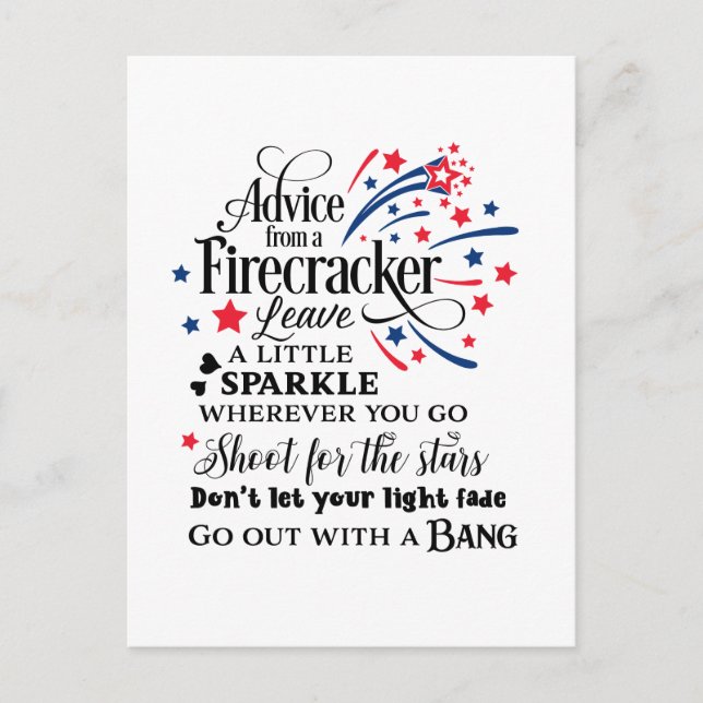 Coole Patriotic Firecracker Feiertagspostkarte (Vorderseite)