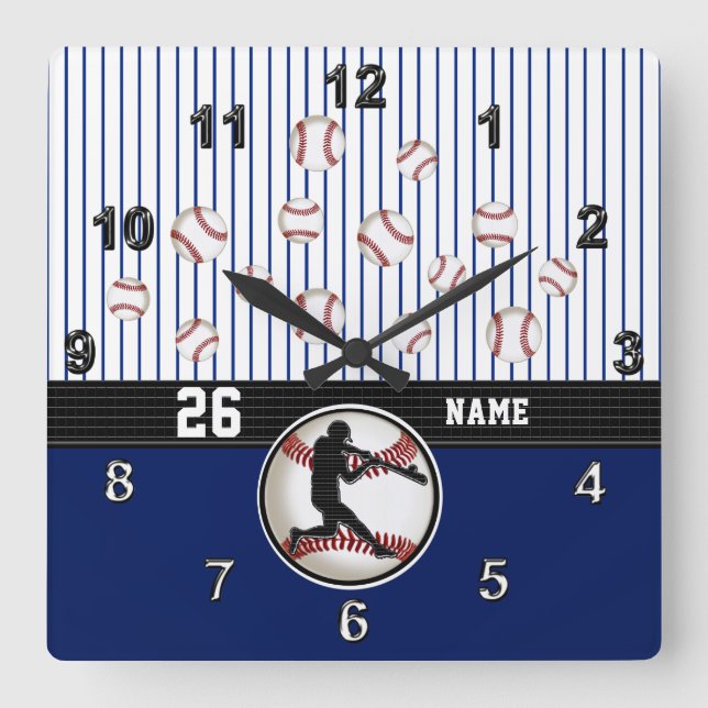 Coole Personalisierte Baseball-Uhr mit Ihrem Text Quadratische Wanduhr (Vorderseite)