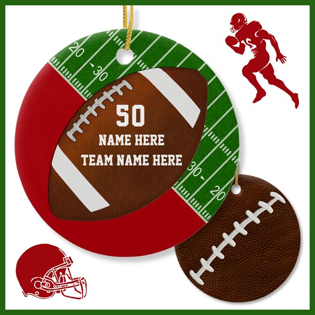 Coole Personalisierte FußballWeihnachtsschmuck Keramik Ornament (Personalized Football Christmas Ornaments. Football Team Christmas Gifts. Football team gifts.)