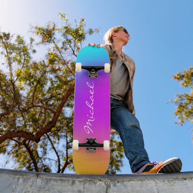 Coole Personalisierte Neon Ombre Skateboard (Außen 1)