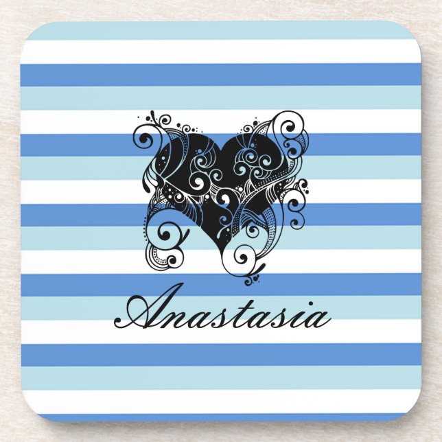 Coole, Phantastische, blaue Streifen mit weißem He Getränkeuntersetzer (Vorderseite)