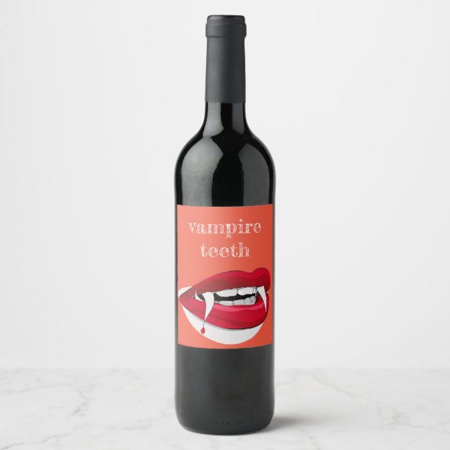 Coole Phantastische Lips Vampire Zähne Weinetikett (Vorderseite)