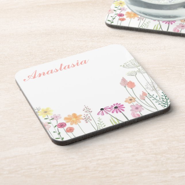 Coole, Phantastische, rosa Blume mit Ihrem Namen Getränkeuntersetzer (Linke Seite)