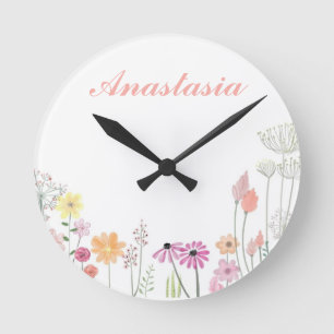 Coole, Phantastische, rosa Blume mit Ihrem Namen Runde Wanduhr