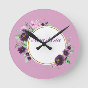 Coole, Phantastische, violette Blumen mit Ihrem Na Runde Wanduhr
