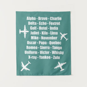 Coole Phonetik Alphabet Blau- und Weißluftfahrt Wandteppich