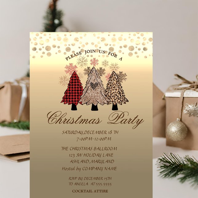 Coole Pine Trees Dots Weihnachts-Party Einladung (Von Creator hochgeladen)