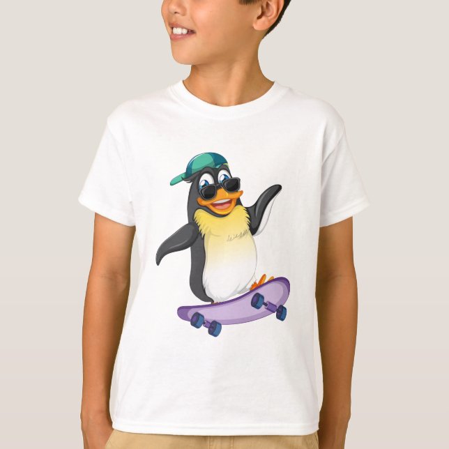 Coole Pinguin Skateboard Kinder T - Shirt Design - (Vorderseite)