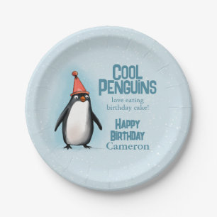 Coole Pinguine feiern den Geburtstag eines Kindes Pappteller