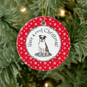 Coole Pit Bull und Sonnenbrille (lt brindle white Keramik Ornament