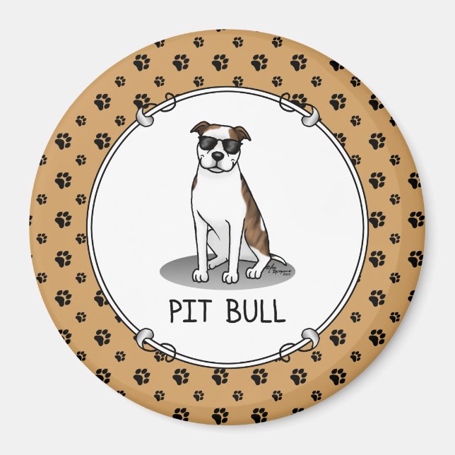 Coole Pit Bull und Sonnenbrille (lt brindle white  Magnet (Vorne)