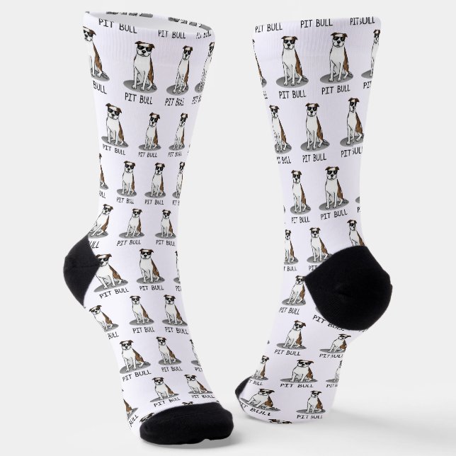 Coole Pit Bull und Sonnenbrille (lt brindle white  Socken (Gewinkelt)
