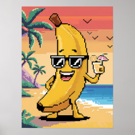 Coole Pixel Banana im Urlaub Poster