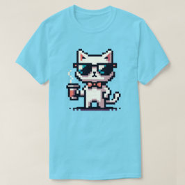 Coole Pixel Cat mit Kaffee - 8-Bit Retro Feline T-Shirt