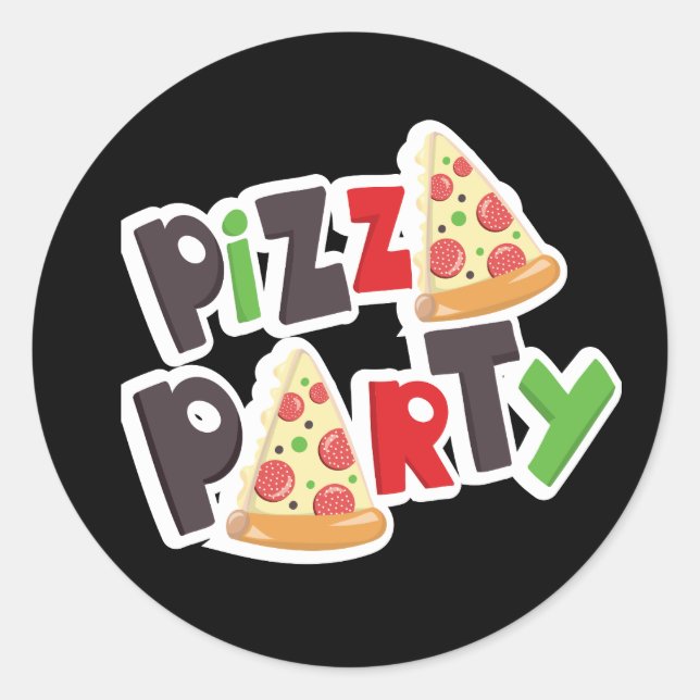 Coole Pizza Party Wortart Runder Aufkleber (Vorderseite)