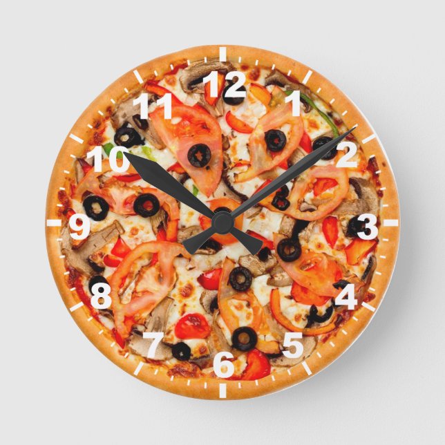 Coole Pizza-Textur Runde Wanduhr (Vorderseite)
