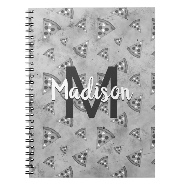 Coole Pizzalschnitt Vintage Schwarz-weiß-Grau Mono Notizblock (Vorderseite)