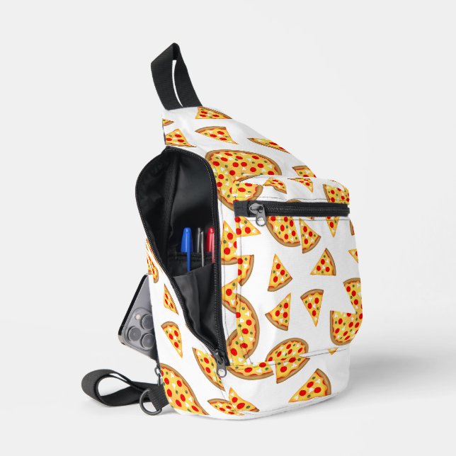 Coole Pizzas und Schnitte auf Weiß Crossbody Bag (Offen)