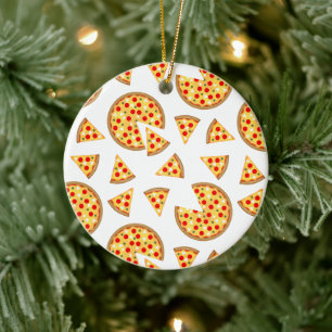 Coole Pizzas und Schnitte auf Weiß Keramik Ornament
