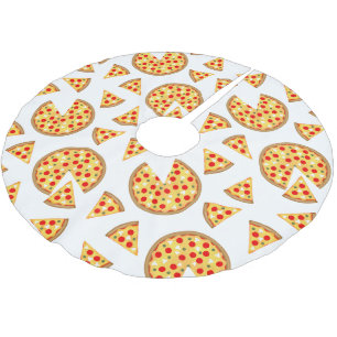 Coole Pizzas und Schnitte auf Weiß Polyester Weihnachtsbaumdecke