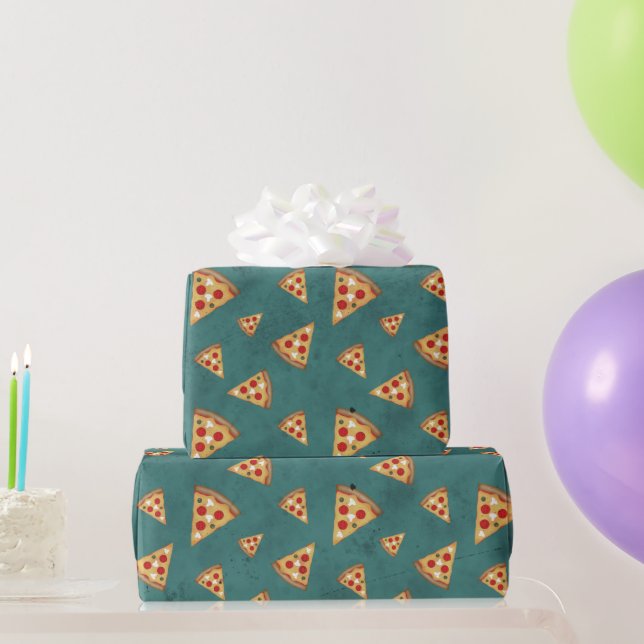 Coole Pizzaslicen Vintage aquamarine Muster Geschenkpapier (Partygeschenke)