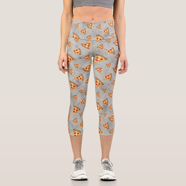 Coole Pizzaslicen, Vintage Graumuster Capri Leggings (Vorderseite)