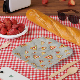 Coole Pizzaslicen, Vintage Graumuster Pappteller