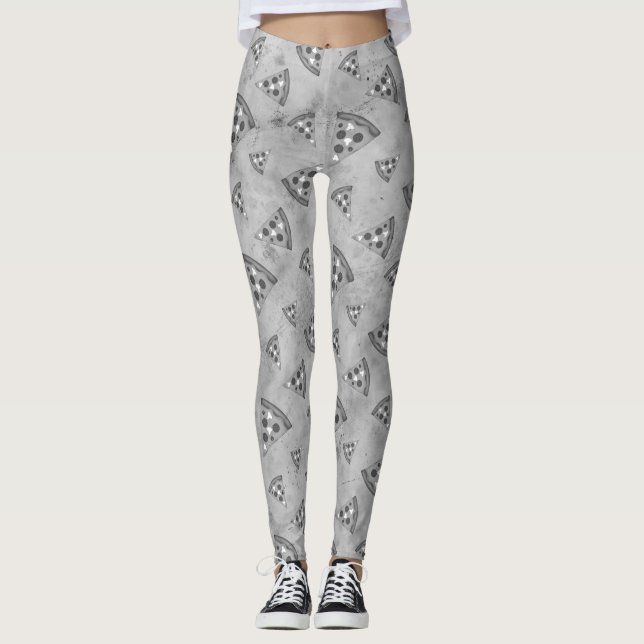 Coole Pizzaslicen Vintage Schwarz-weiße Graumuster Leggings (Vorderseite)