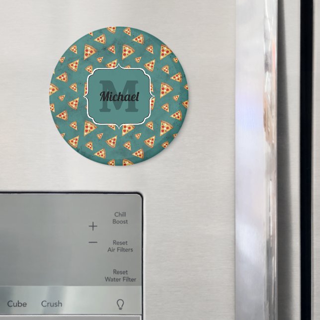 Coole Pizzaslicen Vintages aquamarines Muster Mono Magnet (In Situ (Kühlschrank))