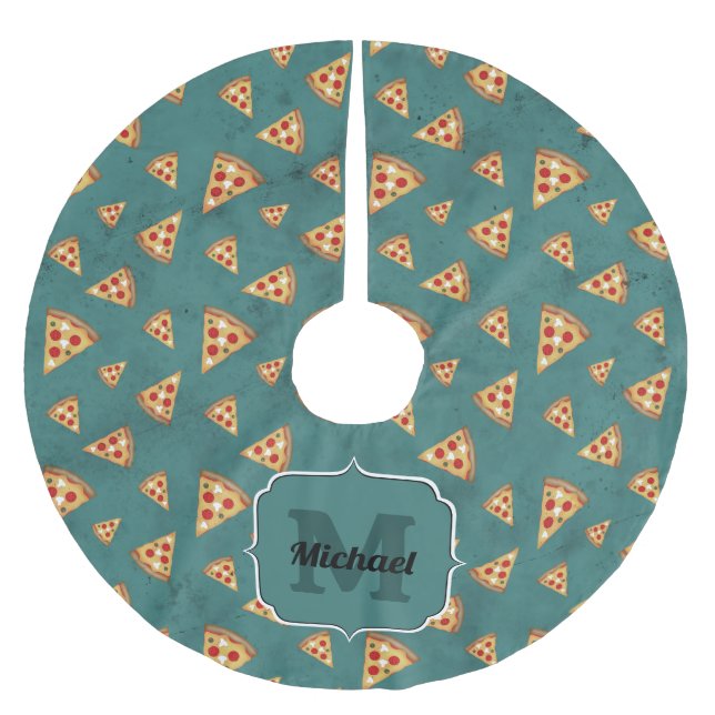 Coole Pizzaslicen Vintages aquamarines Muster Mono Polyester Weihnachtsbaumdecke (Vorderseite)