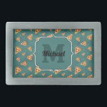 Coole Pizzaslicen Vintages aquamarines Muster Mono Rechteckige Gürtelschnalle<br><div class="desc">Personalisieren Sie Ihre Eingabe und Ihren Namen. Einzigartiges Geschenk für ihn. Coole und lustige Pizzaschnitte auf rustikalem,  dunkelgrünem Blau - ein einzigartiges Geschenk für Feinschmecker,  Gastronomen,  Pizzerien...  Juicy Vektor Pizza mit knuspriger Kruste,  Käse,  Salami,  Champignon Pilze,  Oliven und ein Sprinkle Oregano gemacht.</div>