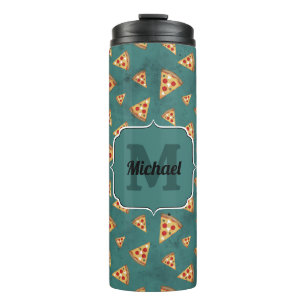 Coole Pizzaslicen Vintages aquamarines Muster Mono Thermosbecher