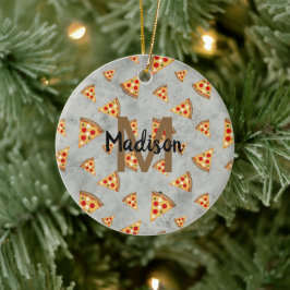 Coole Pizzaslicen Vintages graues Muster Monogram Keramik Ornament