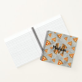 Coole Pizzaslicen Vintages graues Muster Monogram Notizbuch