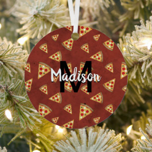 Coole Pizzaslicen Vintages rotes Muster Monogram Ornament Aus Metall