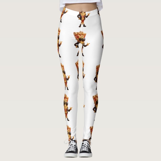 Coole Pizzastück-Maskottchen in Lederjacke Kunst Leggings (Vorderseite)