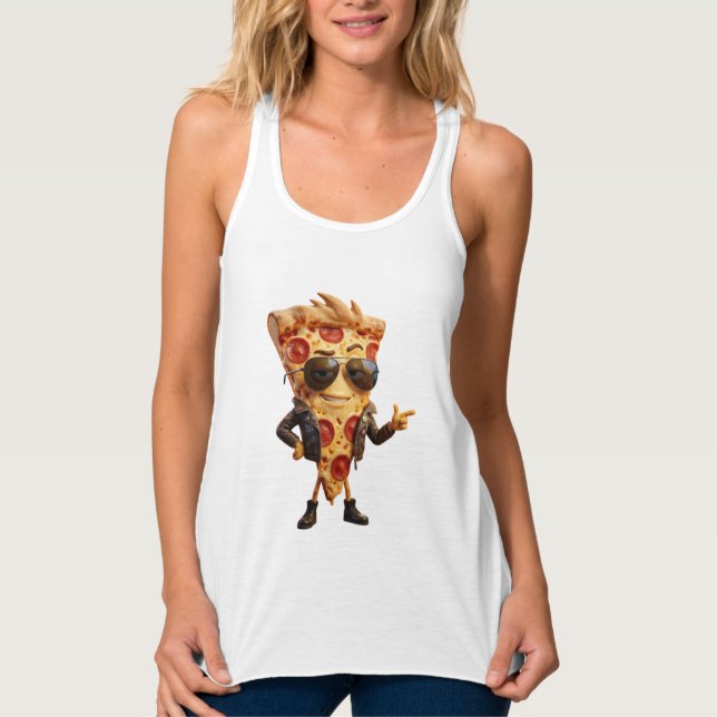 Coole Pizzastück-Maskottchen in Lederjacke Kunst Tank Top (Vorderseite)