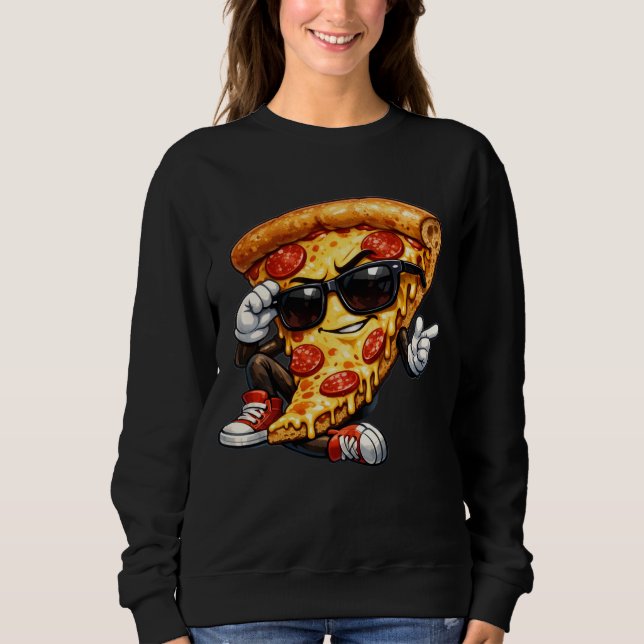 Coole Pizzastück-Maskottchen mit Sonnenbrille Kuns Sweatshirt (Vorderseite)
