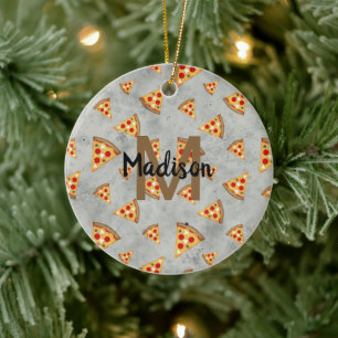 Coole Pizzastücke im vintage grauen Muster Monogra Keramik Ornament