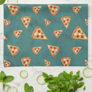 Coole Pizzastücke im Vintage-Teal-Muster Geschirrtuch
