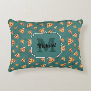 Coole Pizzastücke vintage teal Muster Monogramm Dekokissen