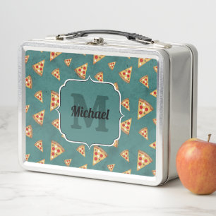 Coole Pizzastücke vintage teal Muster Monogramm Metall Brotdose