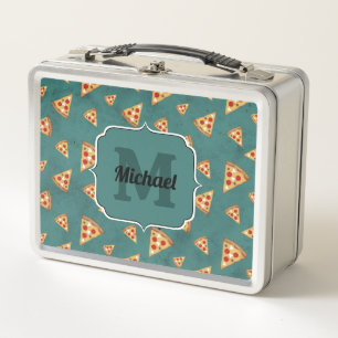 Coole Pizzastücke vintage teal Muster Monogramm Metall Brotdose