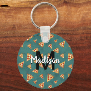 Coole Pizzastücke vintage teal Muster Monogramm Schlüsselanhänger
